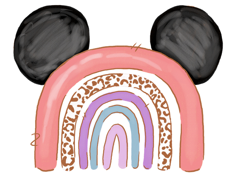 Disney Mickey Ears Rainbow Doodle Hand Drawn Pink Pastel Cheetah Digital Download Sublimation Print