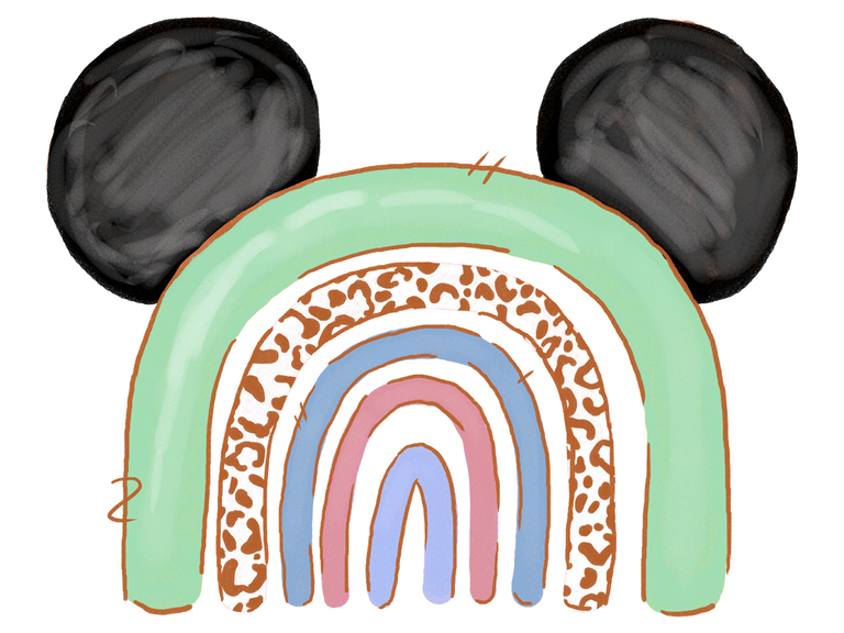 Disney Mickey Ears Rainbow Doodle Hand Drawn Teal Pastel Cheetah Digital Download Sublimation Print
