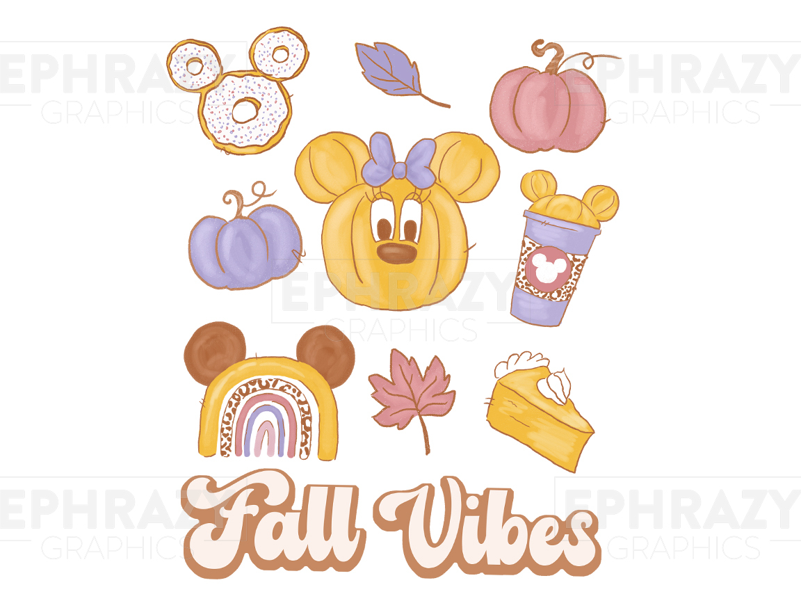 Fall Vibes Disney Mickey Pumpkin Minnie Coffee Pastel - Digital Download  Sublimation Design, PNG Files