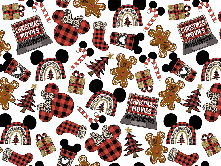 Christmas Winter Disney Plaid Cheetah Coffee Starbucks Mickey Minnie Ears Seamless Digital Pattern Download Paper