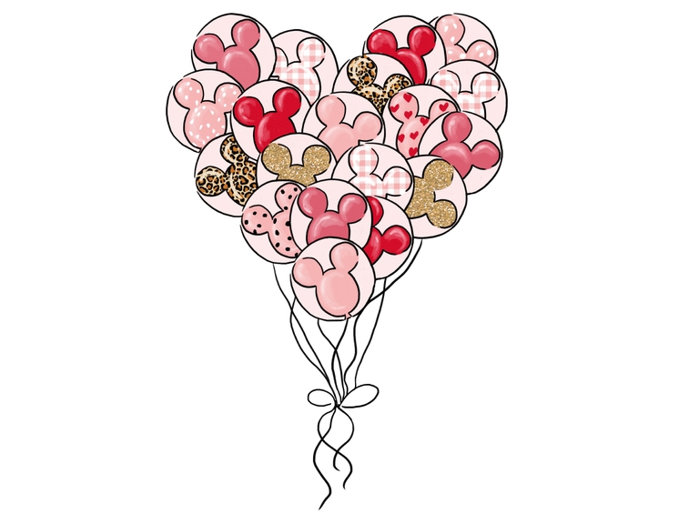 Disney Valentine Mickey Balloon Balloons Love Cheetah Print Digital Printable Clipart Sublimation