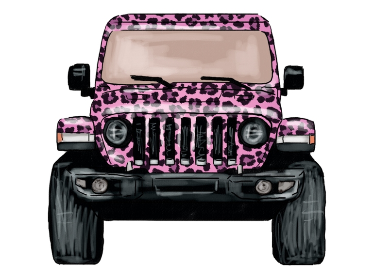Jeep Wrangler Off Road Leopard Cheetah Pink Print Printable Digital Clipart Graphics Sublimation Png