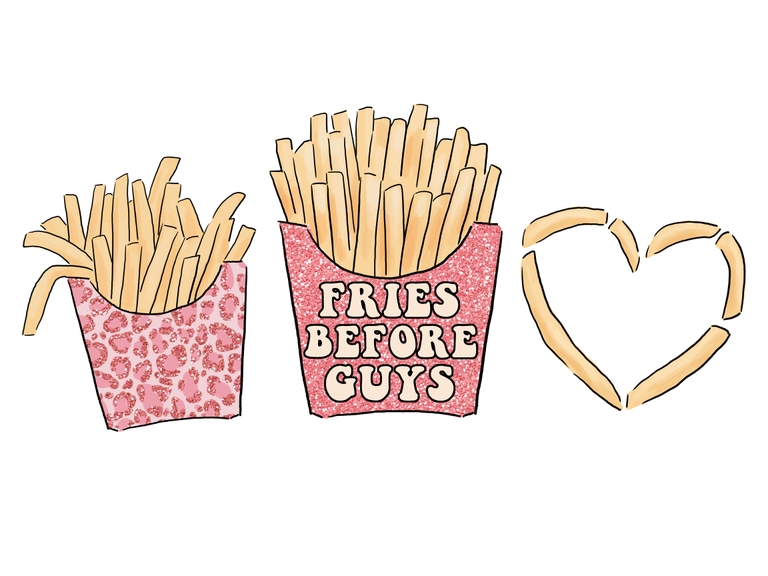 Fries Before Guys Glitter Valentine French Cheetah Print Printable Digital Sublimation Clipart Png