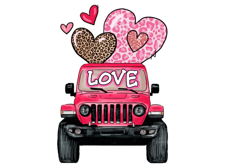 Valentine's Day Jeep Cheetah Heart Love Print Printable Graphics Sublimation Digital Clipart Png