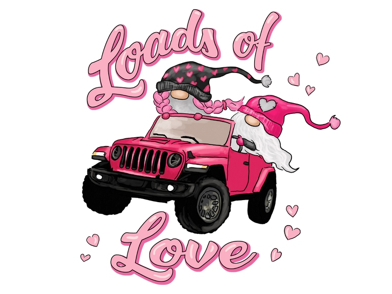 Loads Of Love Jeep Gnomes Hot Pink Valentine's Day Print Clipart Design Digital Sublimation Png