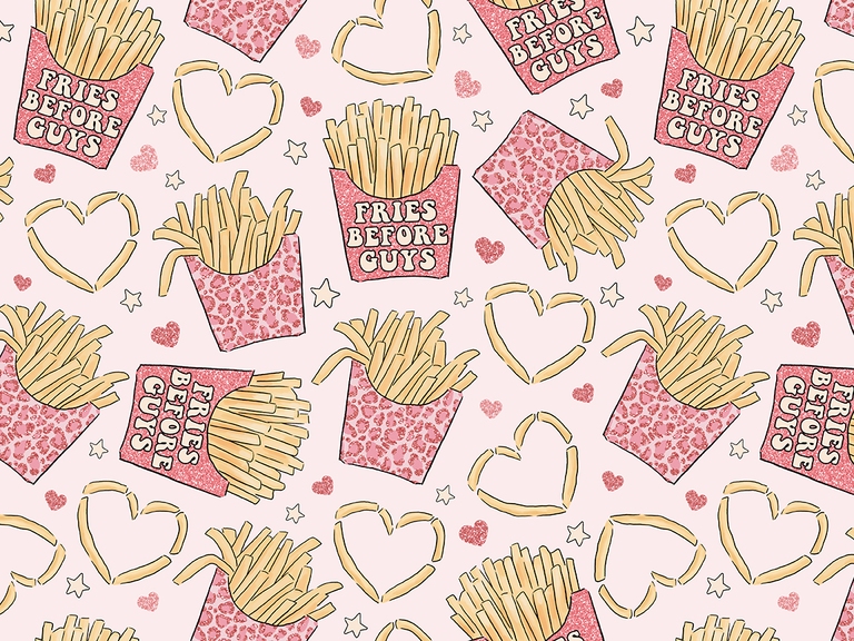 Fries Before Guys French Valentine's Day Digital Seamless Pattern
