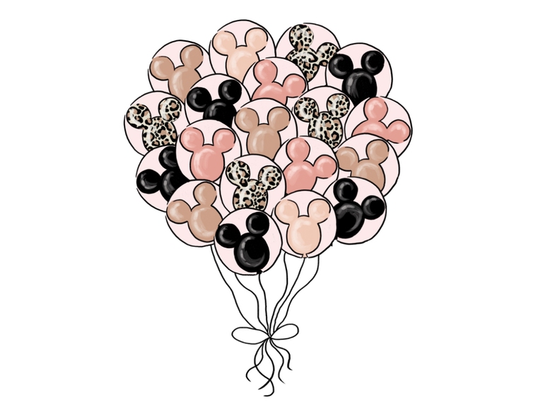 Disney Mickey Balloon Balloons Cheetah Pink Black Fashion Print Digital Sublimation Printable Png