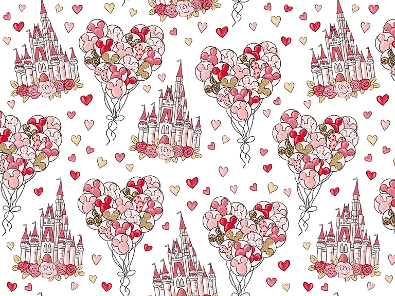 Disney Castle Valentine Day Heart Seamless Digital Pattern