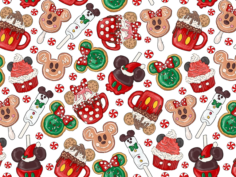 Disney Christmas Food Mickey Minnie Seamless Pattern