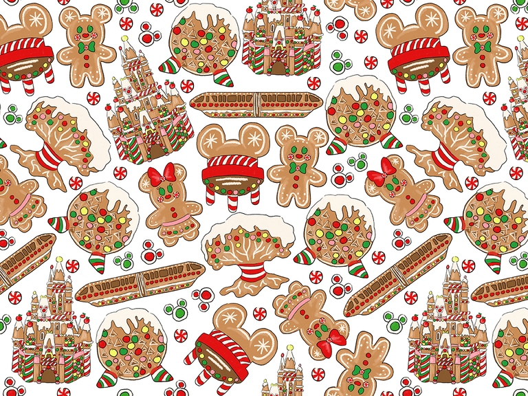 Disney Gingerbread Christmas Mickey Minnie Food Seamless Digital Pattern