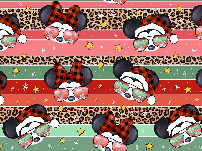 Disney Christmas Plaid Mickey Santa Hat Minnie Seamless Digital Pattern