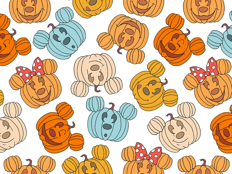 Disney Mickey Minnie Pumpkin Fall Seamless Pattern