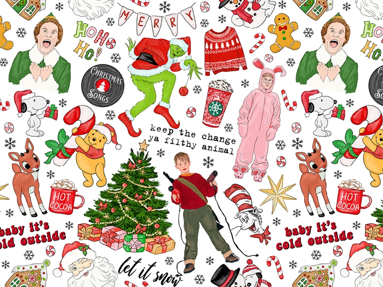 Christmas Movie Home Alone Rudolph Grinch Seamless Digital Pattern