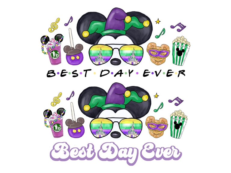 Disney Mickey Head Sunglasses Retro Mardi Gras Snacks Digital Sublimation Print Clipart Download