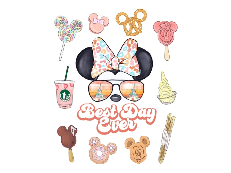 Minnie Retro Cheetah Sunglasses Snacks Castle Vaffle Dole Starbucks Digital Sublimation Download Png