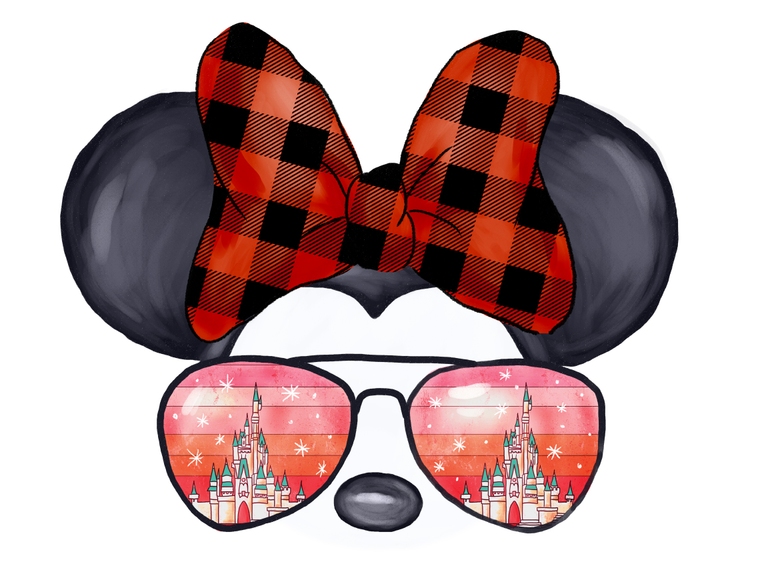 Disney Christmas Plaid Minnie Castle Sunglasses Retro Sunset Sublimation Digital Download Png Print