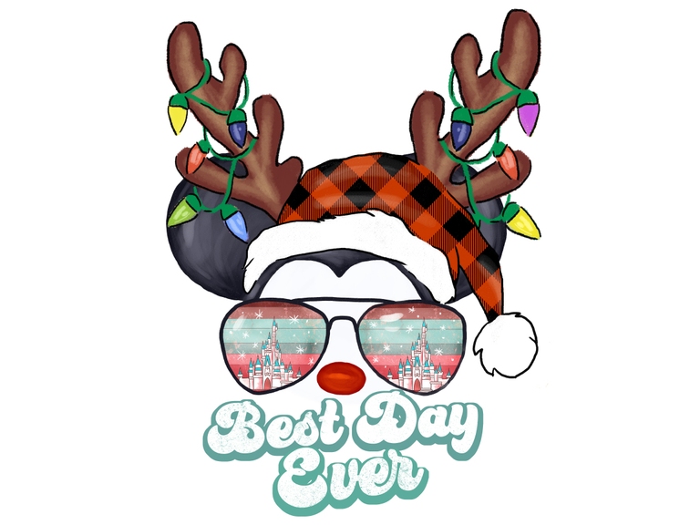 Christmas Mickey Rudolph Deer Antler Castle Sunglasses Retro Sunset Best Day Ever