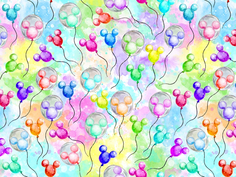 Disney Balloon Mickey Head Watercolor Tie Dye Seamless Digital Pattern