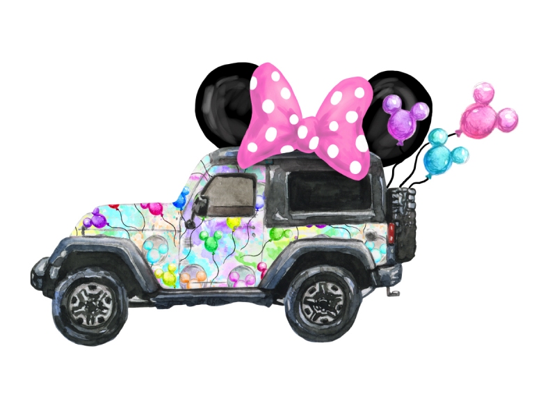Disney Jeep Ballon Minnie Ears Watercolor Sublimation Digital Download Png Print Printable Graphics