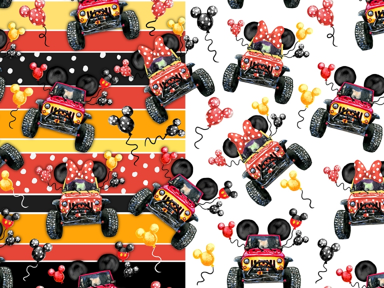 Disney Jeep Red Yellow Black Balloon Mickey Seamless Digital Pattern