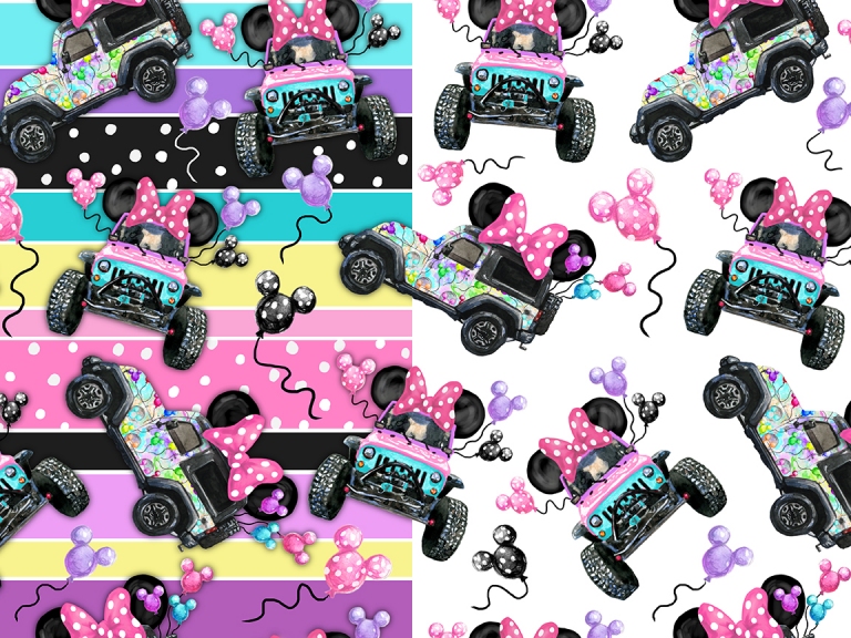 Disney Jeep Pink Balloon Mickey Seamless Digital Pattern