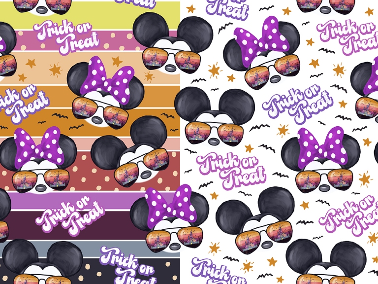 Disney Mickey Sunglasses Minnie Halloween Sunset Seamless Pattern