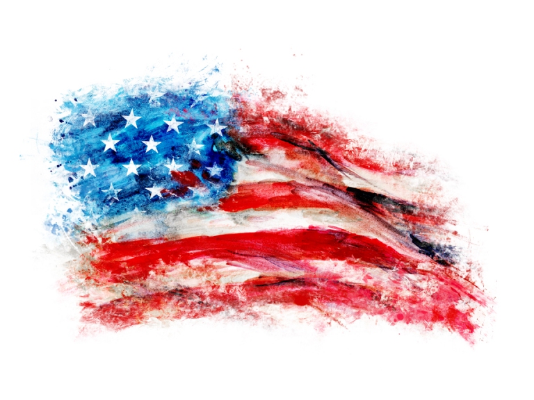 American Usa Flag Watercolor Grunge 4th of July