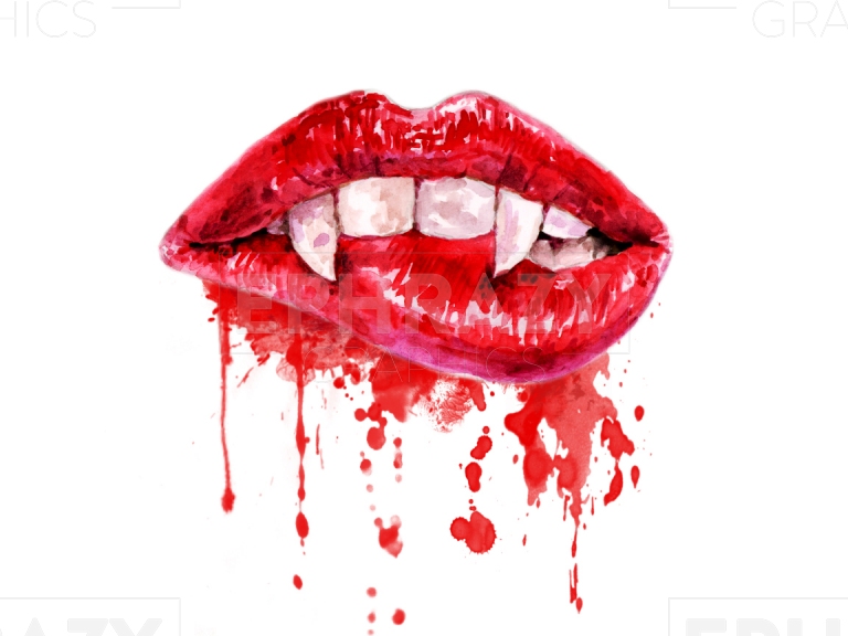 Watercolor Vampire Red Lips Dripping Halloween