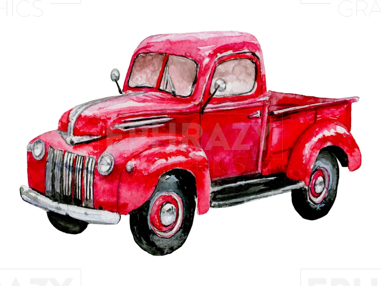 Red Truck Front Clip Art Watercolor
