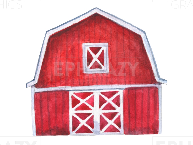 Red Barn Watercolor Clip Art