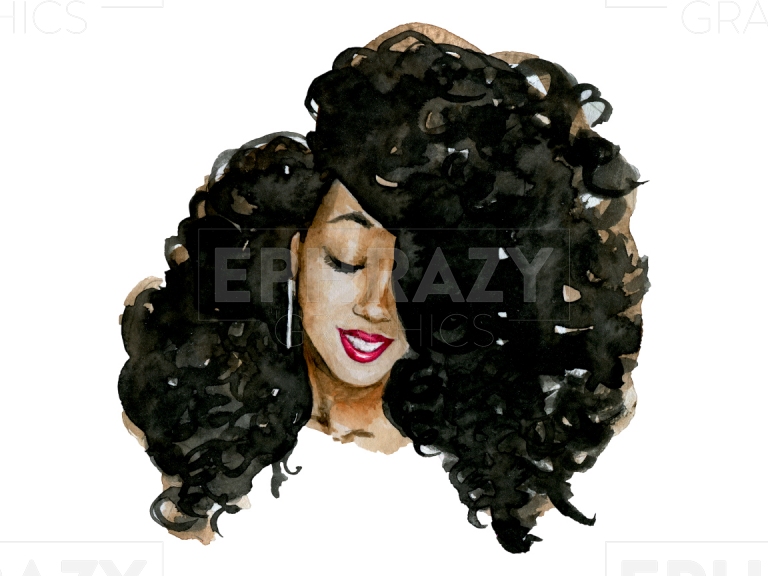 Afro Black Woman Queen Watercolor Clip Art