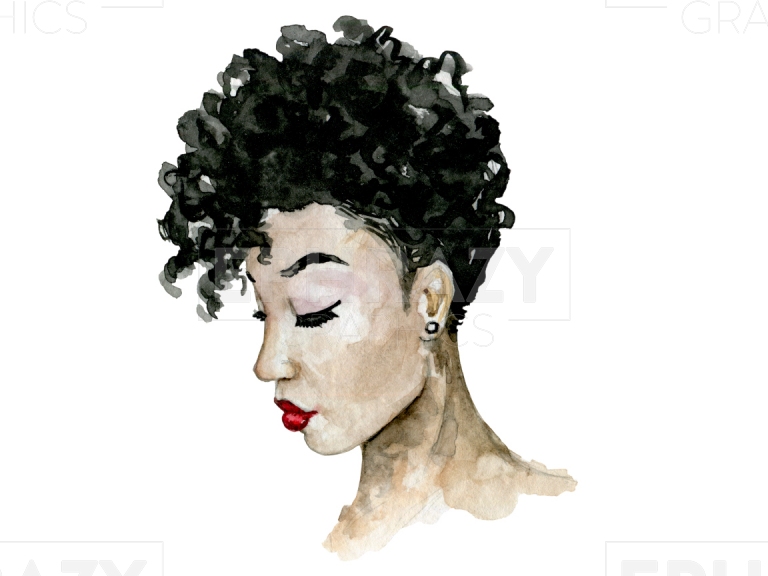 Afro Black Woman Short Hair Queen Watercolor Clip Art