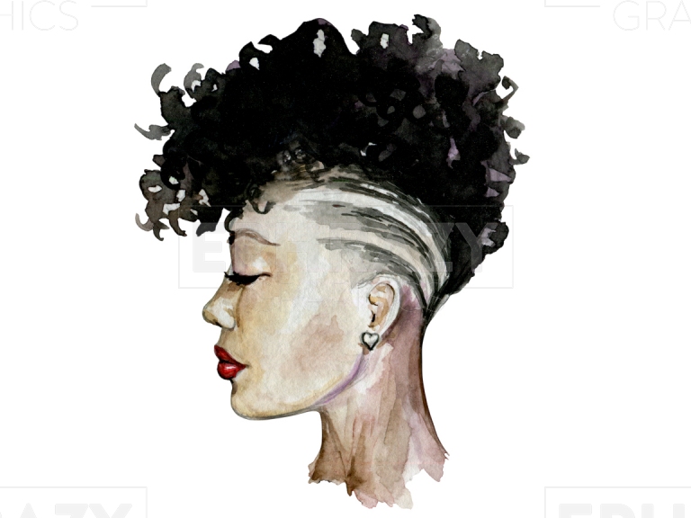 Afro Black Woman Short Hair 2 Queen Watercolor Clip Art