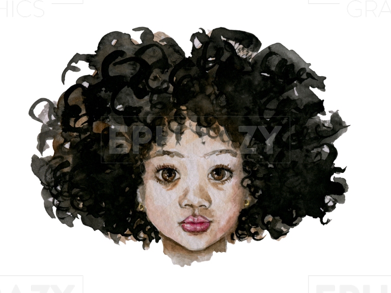 Afro Black Girl Watercolor Clip Art