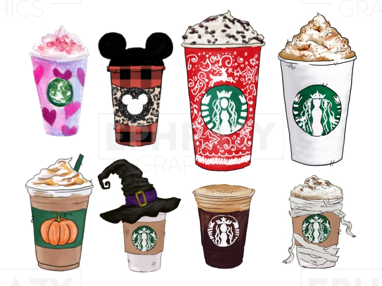 Starbucks Coffee Bundle Hand Drawn Clip Art
