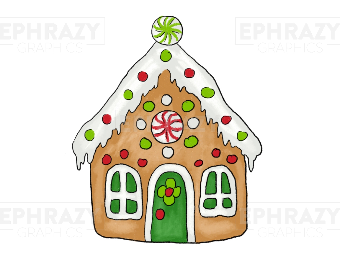 Gingerbread House Christmas Hand Drawn Digital Clip Art Download | PNG Files | Printable