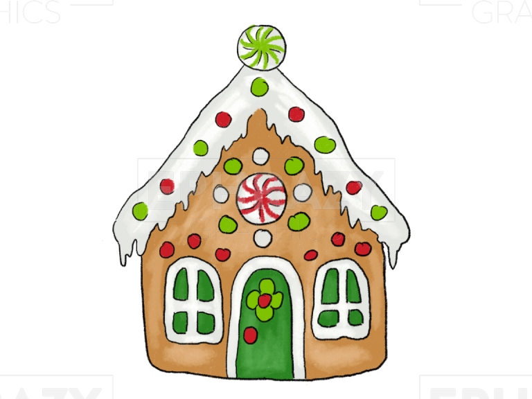 Gingerbread House Christmas Hand Drawn Clip Art