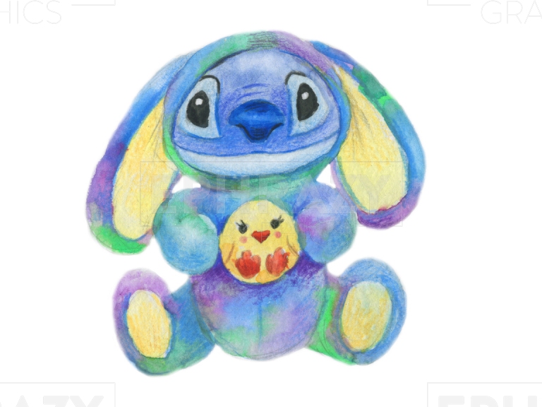 Stitch Disney Easter Watercolor Clip Art
