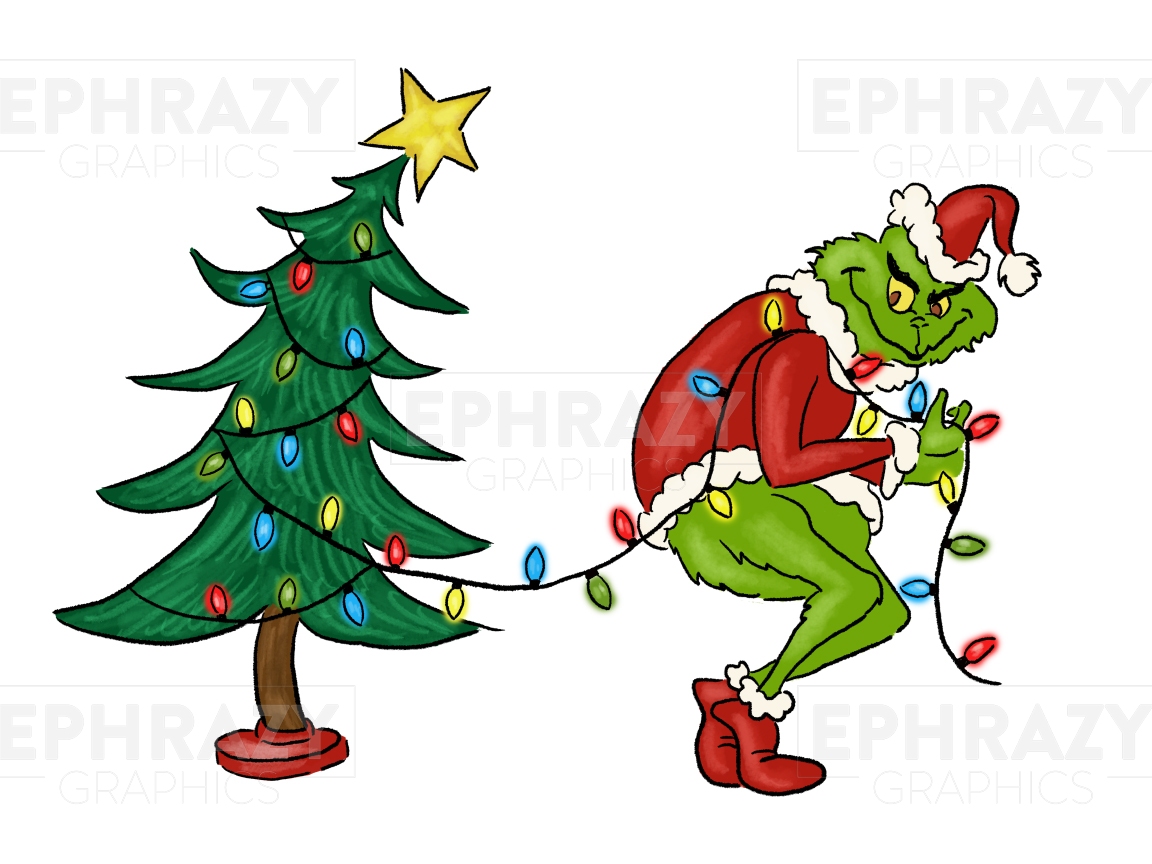 Grinch Christmas Tree Hand Drawn Digital Clip Art Download
