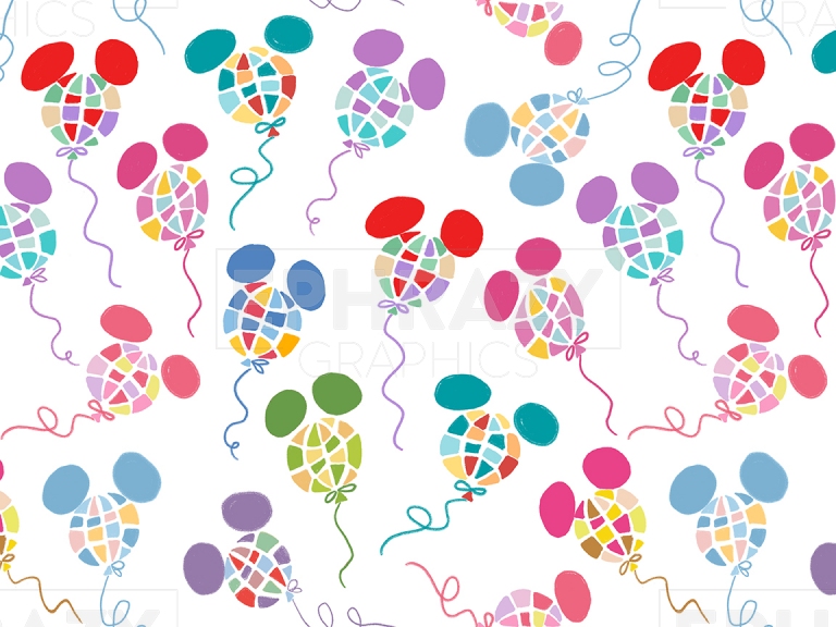 Disney Mickey Balloons Colorful Digital Pattern