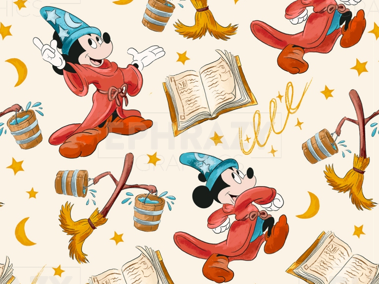 Mickey Wizard Sorcerer Magical Disney Seamless Pattern