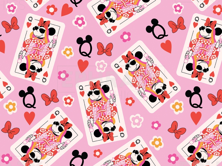 Disney Minnie Queen Of Heart Playing Card Funky Pink Orange Digital Pattern