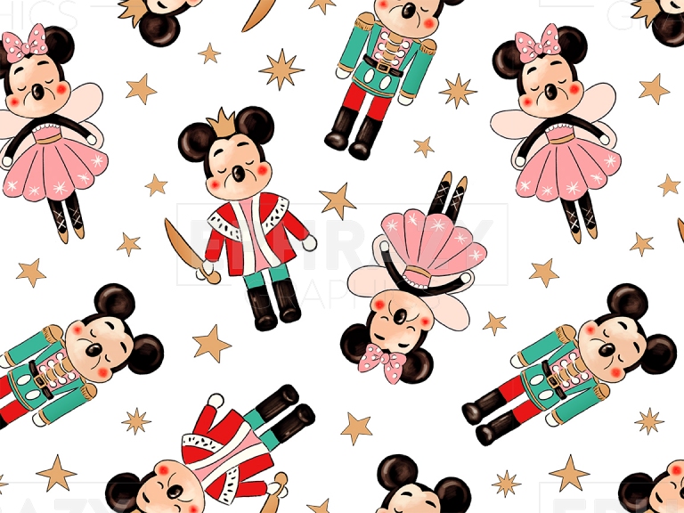 Disney Mickey Nutcracker Christmas Retro Digital Seamless Pattern