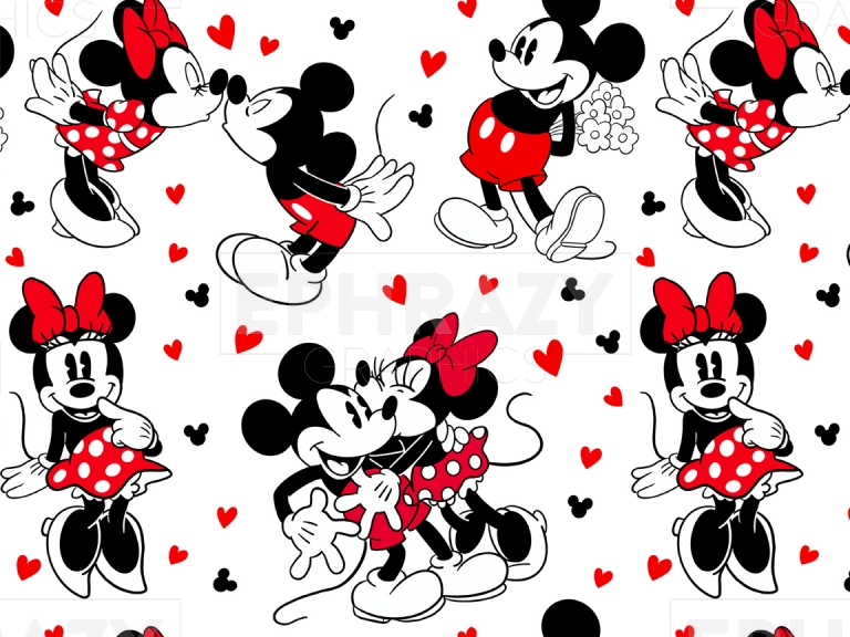 Disney Mickey Minnie Valentine's Day Retro Vintage Digital Seamless Pattern