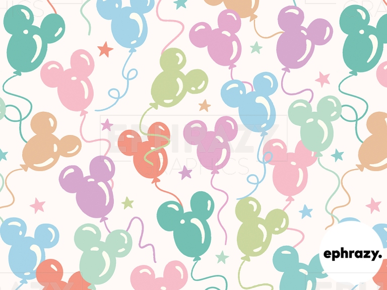 Disney Mickey Balloons 4 Pastel Stars Seamless Digital Pattern