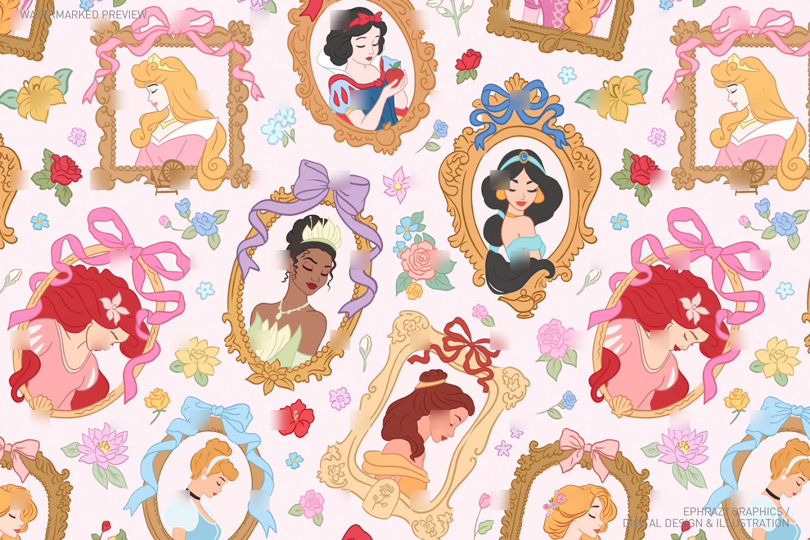 Disney Princesses Digital Seamless Pattern | Ephrazy Graphics
