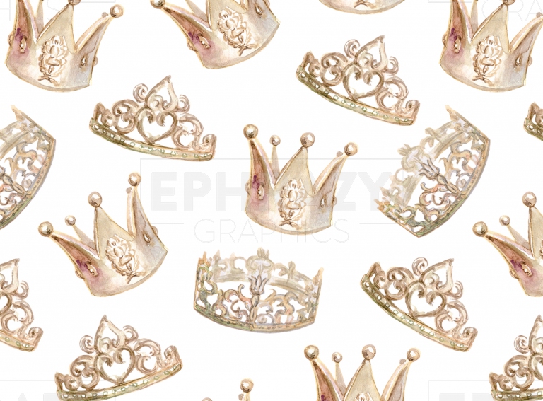 Crown Princess Watercolor Neutral Colors Digital Pattern