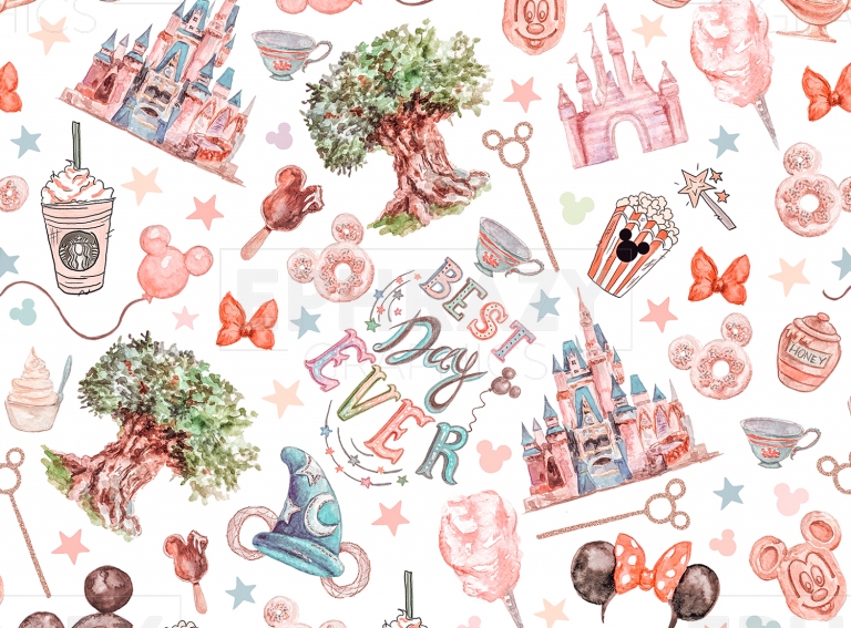 Disney Parks Watercolor Neutral Colors Animal Kingdom Epcot Digital Pattern
