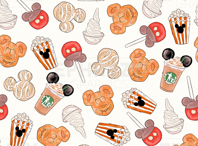 Disney Snacks Neutral Colors Digital Pattern Waffle Pizza Mickey Ice Cream