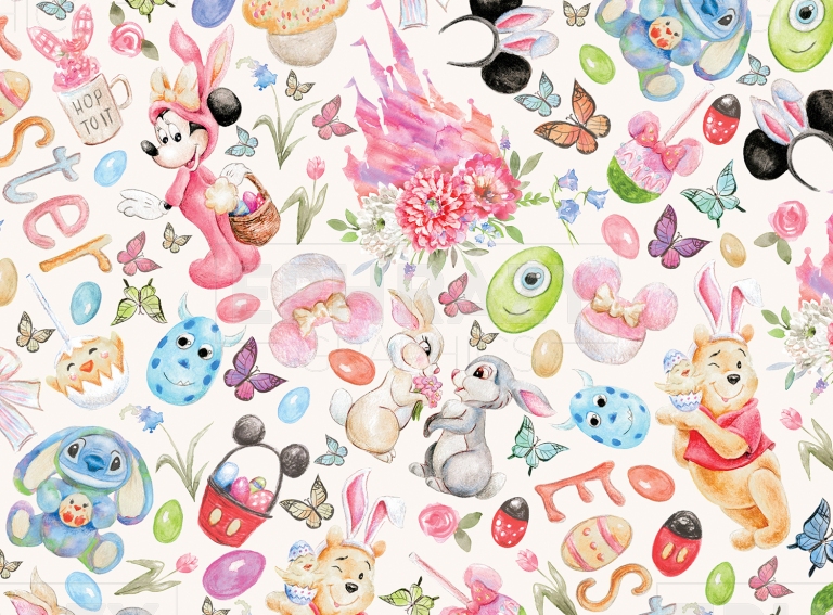 Disney Easter Watercolor Winnie The Pooh Stitch Minnie Pastel Colors Digital Pattern